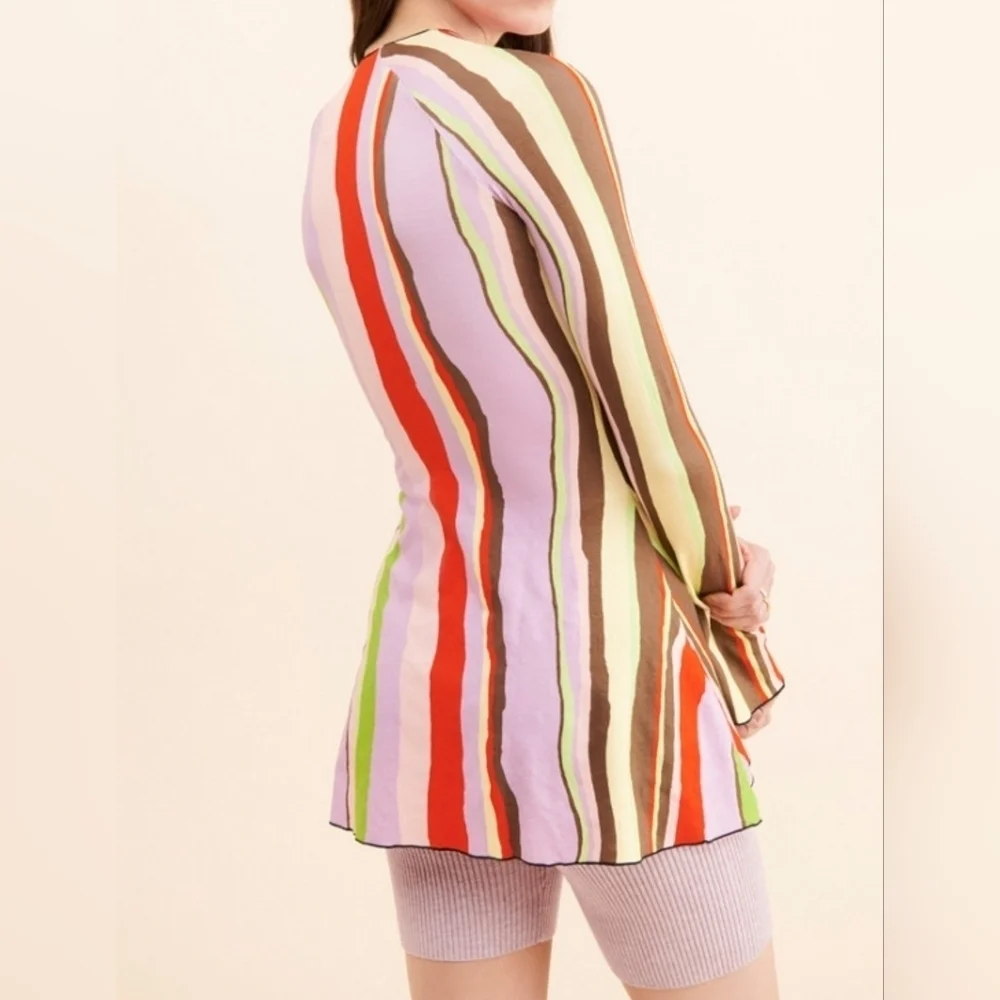 Arthur Apparel x Free People Size 2  Skins Flared Tunic, Red Purple Green Stripe